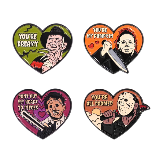 Horror Movie Enamel Pins: Michael, Freddie, Jason Heart Badges Lapel Brooches Halloween Gift