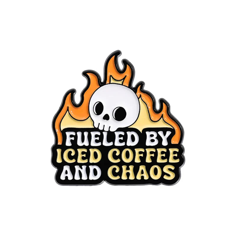 Fueled By Iced Coffee Road Rage Enamel Pin Retro TV Coffee Brooch Lapel Badge
