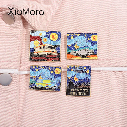 Van Gogh Starry Night Enamel Pins Lapel Brooches Art Jewelry Gift