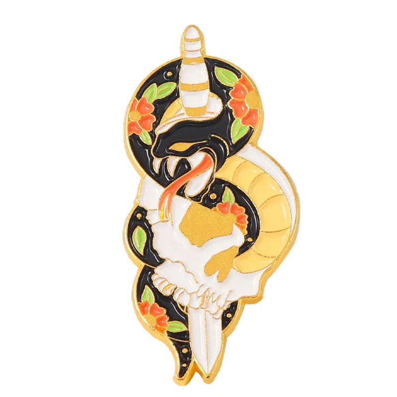 Snake Sword Flower Moon Skull Enamel Lapel Pin Brooch for Clothes Backpack Briefcase Fashion Decoration Gift