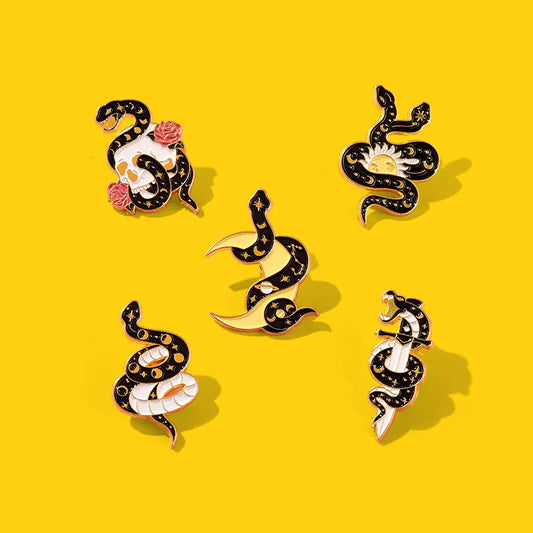 Snake Moon Sun Sword Flower Enamel Pins Brooches Lapel Hat Bag Accessories for Kids
