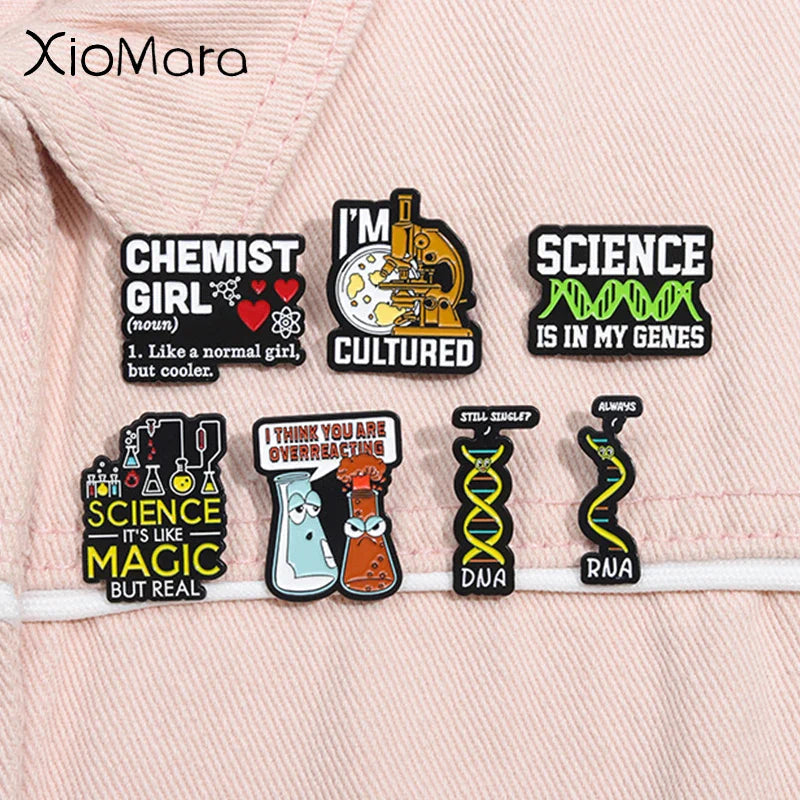 Science Magic Enamel Pins Chemist Series Microscope Gene Brooch Lapel Badge Jewelry