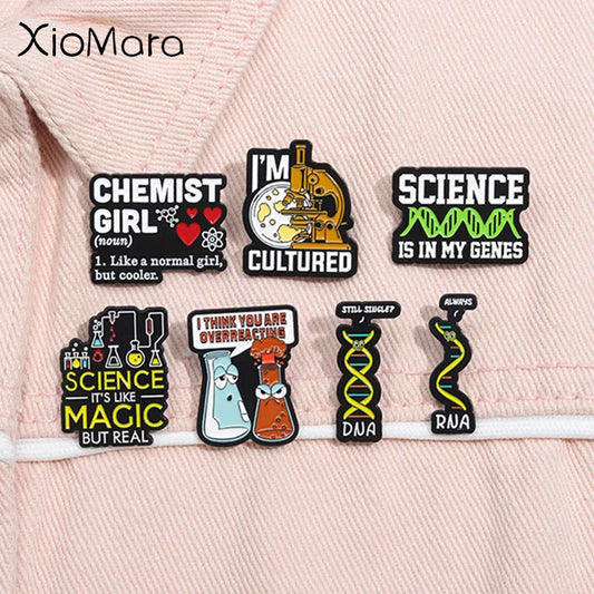 Science Magic Enamel Pins Chemist Series Microscope Gene Brooch Lapel Badge Jewelry