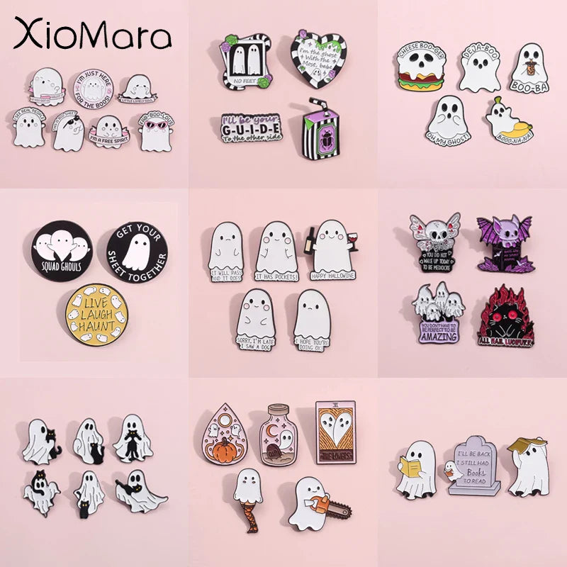 Ghost Enamel Pins Set Halloween Cartoon Metal Brooch Lapel Badge Gifts