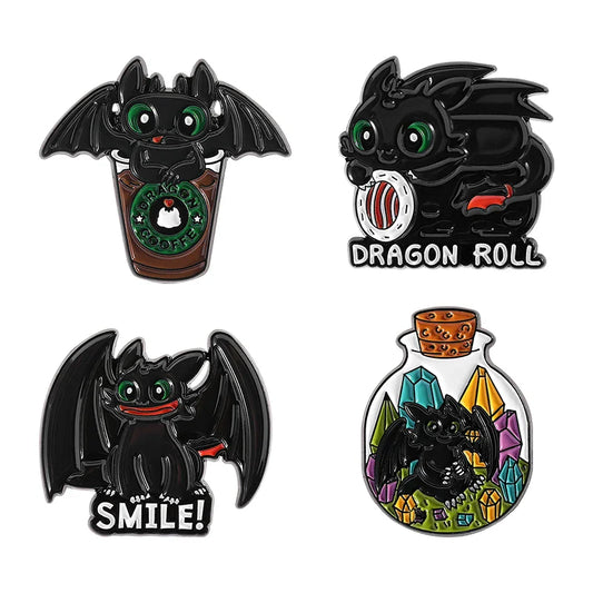 Punk Gothic Dragon Bat Cat Enamel Pin Brooch Halloween Jewelry Gift