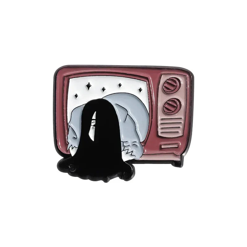 Retro Horror TV Enamel Pins Halloween Brooches Jewelry