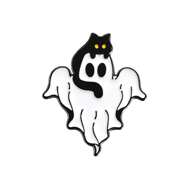Halloween Ghost Cat Enamel Pins Black Cat Brooches Lapel Badges Gothic Jewelry Gift