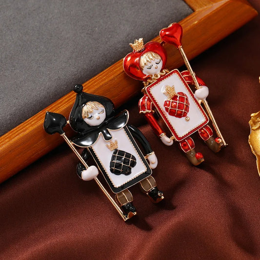 Heart & Spade Enamel Clown Brooch Pin for Women - Suit Coat Accessory