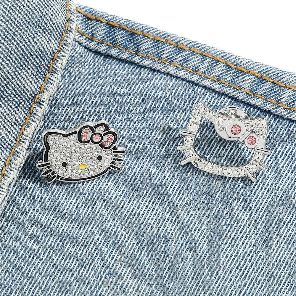 Hello Kitty Rhinestone Brooch Set - Cat Pin Jewelry for Backpack & Clothing