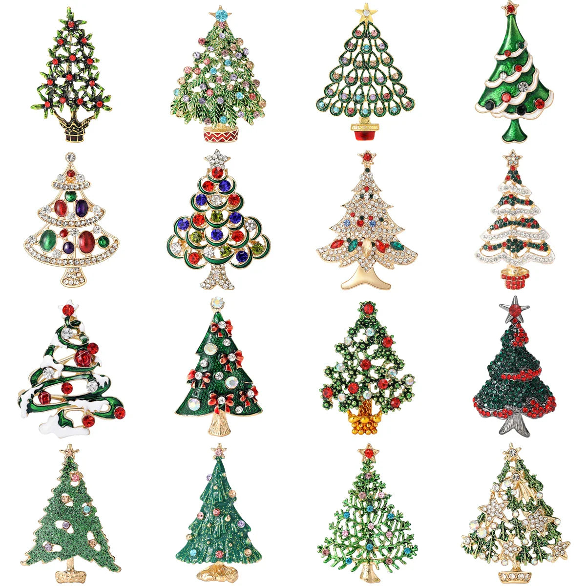 Rhinestone Star Christmas Tree Brooch Pearl Pin Jewelry Accessories