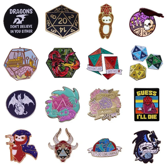 Enamel Pins Funny Game Badge Dice Dragon Sloth Lapel Pin Animal Jewelry Gifts Wholesale