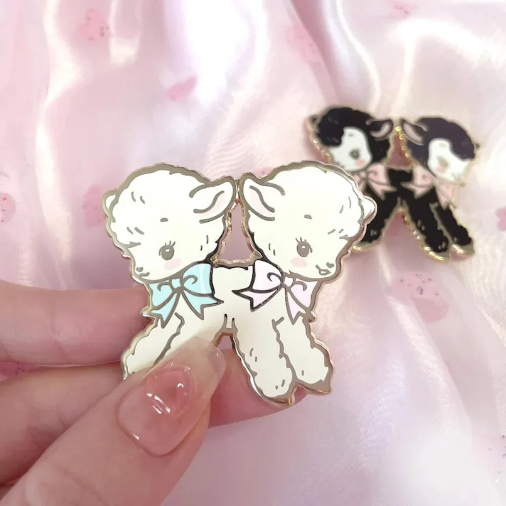 Cute Lamb Twins Enamel Pin Brooch Jewelry Gift