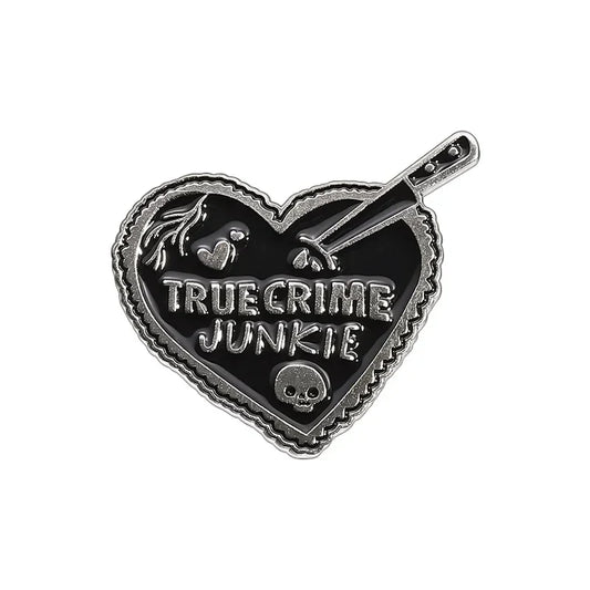 True Crime Skull Heart Enamel Pin Knife Brooch Lapel Badge Gift