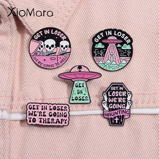 Get In Loser Halloween Tombstone Enamel Pin Brooch Lapel Badge