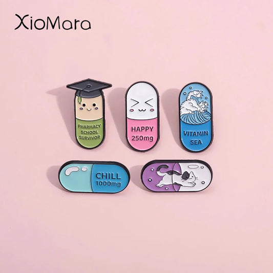 Happy Chill Pill Enamel Pin Anxiety Brooch Nursing Gift