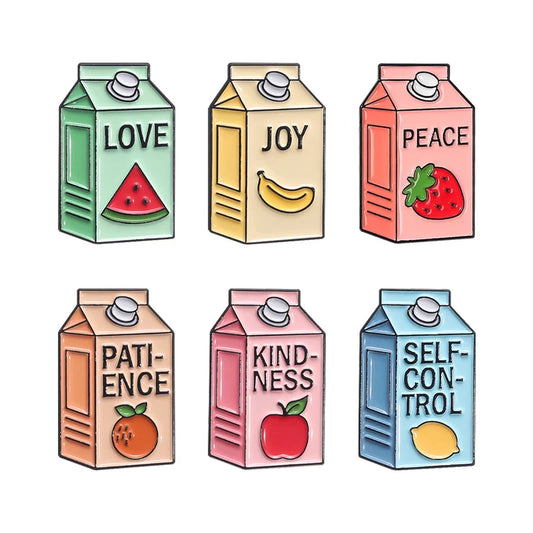Fruit Juice Enamel Pins: Love, Peace, Joy, Patience, Kindness, Self-control Brooch Badge Jewelry