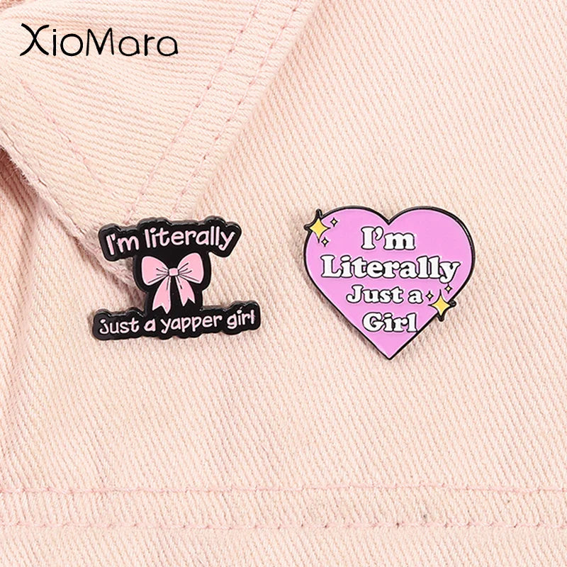 Just A Girl Enamel Pin Pink Bow Funny Quote Brooch Lapel Badge Jewelry Gift