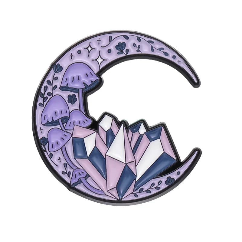Purple Magic Tarot Enamel Pins Butterfly Brooches Crystal Moon Jewelry Gift Wholesale