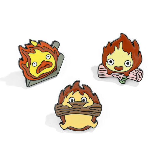 Cartoon Character Enamel Pin Set - Cute Flame Brooch Badge for Kids' Clothing & Backpacks