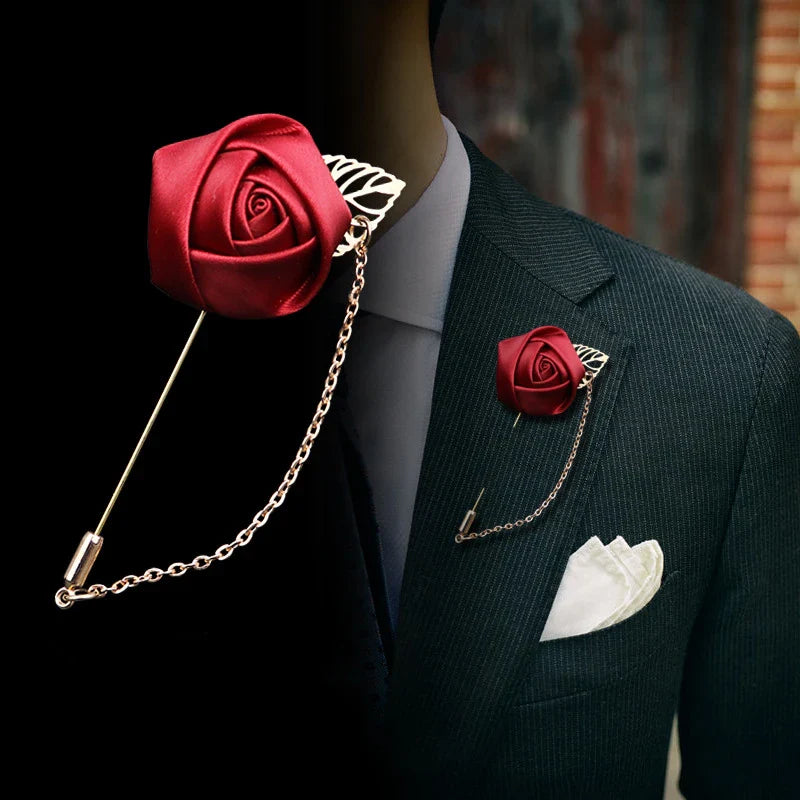 Burgundy Rose Boutonniere Lapel Pin Corsage Wedding Prom Decor