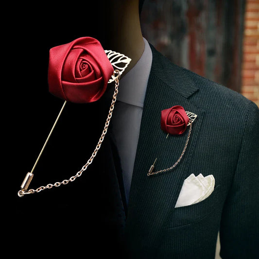 Burgundy Rose Boutonniere Lapel Pin Corsage Wedding Prom Decor