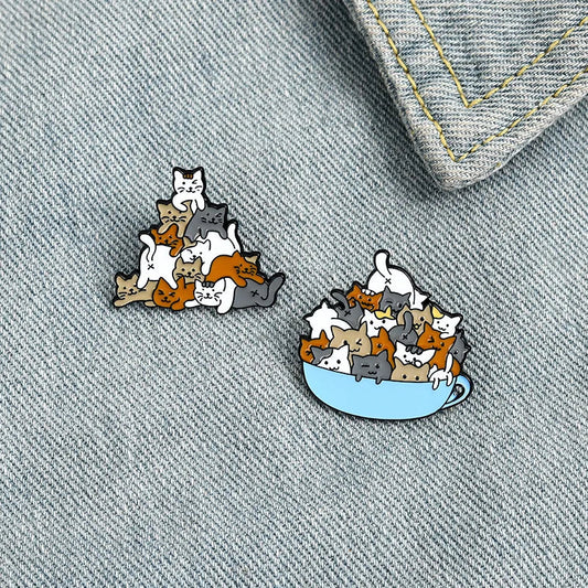 Cat Bowl Pyramid Brooch Pin Jewelry Gifts Unisex Clothing