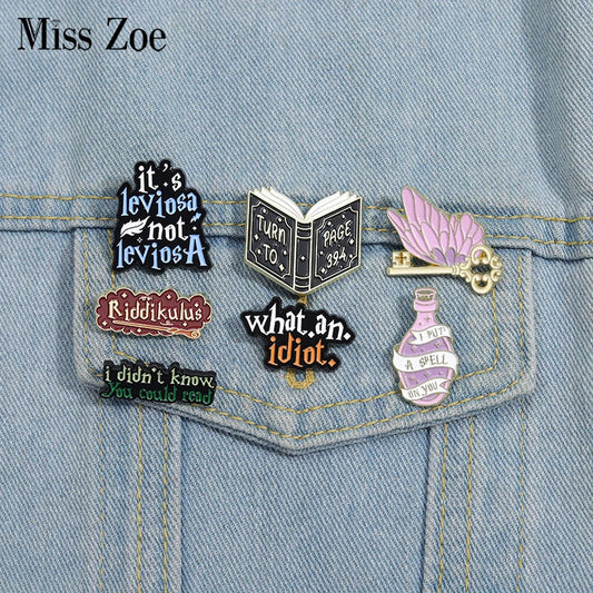 Butterfly Witch Enamel Pins Custom Wizard Brooches Lapel Badges Magic Jewelry Gift