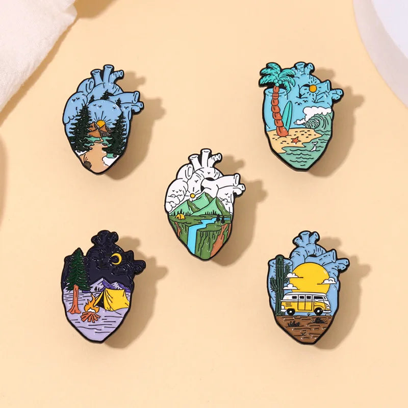 Mountain River Tent Enamel Pins Badges Brooch Jewelry Accessories