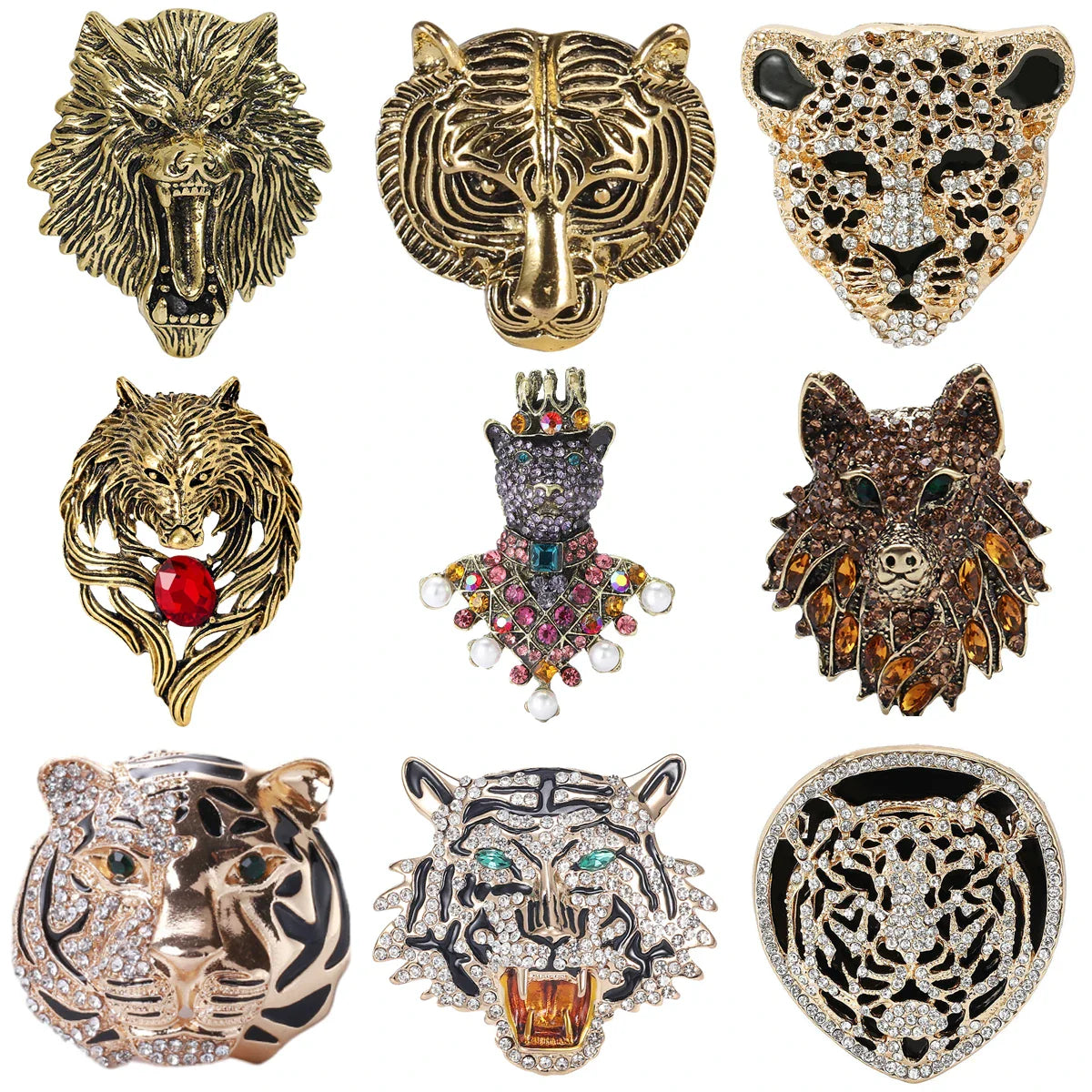 Rhinestone Tiger Brooch Pearl Bear Pin Wolf Lapel Party Jewelry Accessories