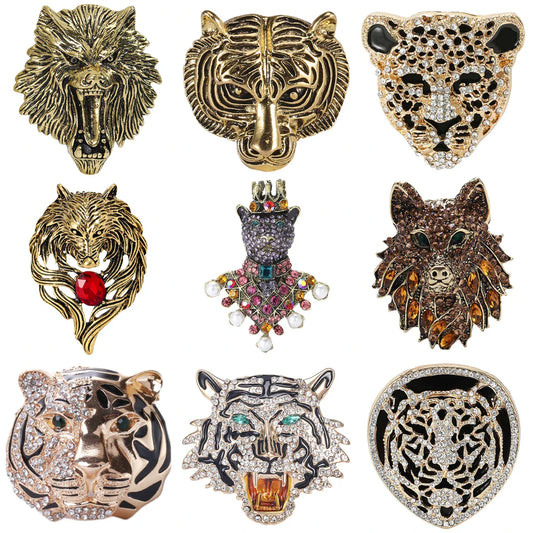 Rhinestone Tiger Brooch Pearl Bear Pin Wolf Lapel Party Jewelry Accessories