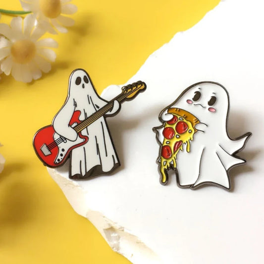 Cute Ghost Guitar Enamel Pin Kawaii Halloween Brooch Gift