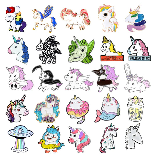 Cute Donut Unicorn Enamel Pin UFO Mermaid Skeleton Pony Brooch Charm Lapel Jewelry