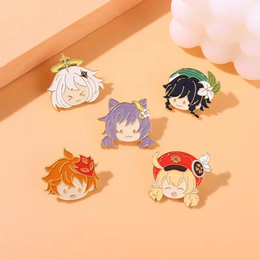 Chibi Tartaglia Klee Paimon Venti Keqing Enamel Pins Anime Brooches Lapel Badge Jewelry Gift Wholesale
