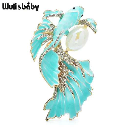 Goldfish Brooch Pin - Luxury Pearl Enamel 3-Color Fish Jewelry Gift