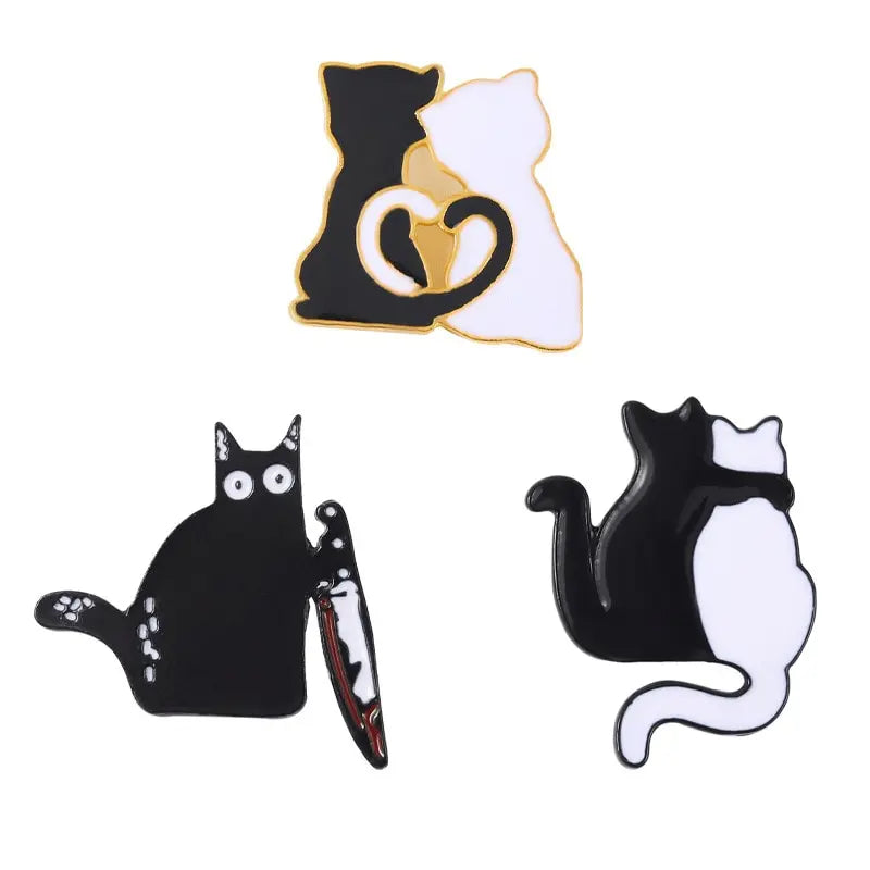 Cat Brooch Badge Ornament - Black & White Cartoon Animal Series