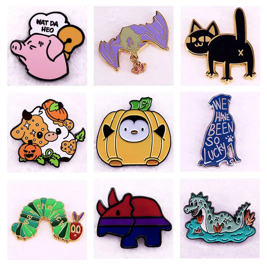 Cartoon Animal Enamel Pins Funny Worm Lapel Badge Denim Jacket Backpack Decoration Kids Gifts