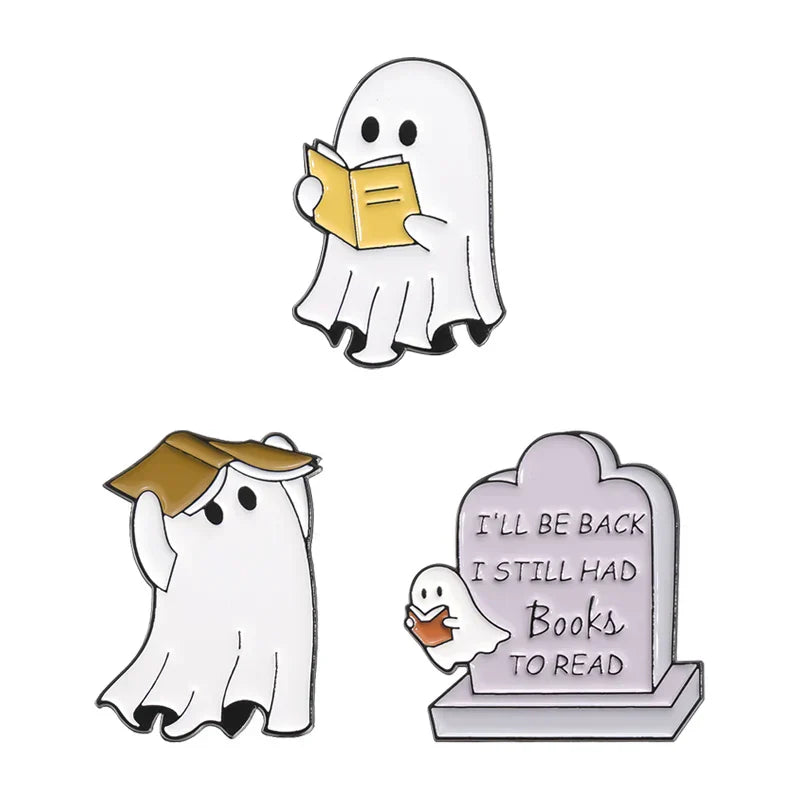 Ghost Enamel Pins Set Halloween Cartoon Metal Brooch Lapel Badge Gifts