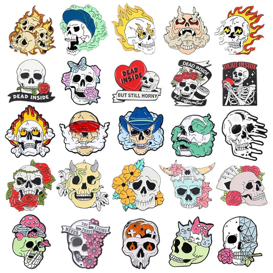 Punk Skeleton Enamel Brooch Cartoon Rose Knife Mushroom Lapel Pin Gift