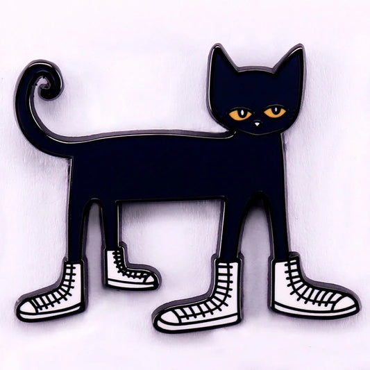 Black Cat Enamel Pin White Shoes Cartoon Brooch Jewelry Accessory Wholesale