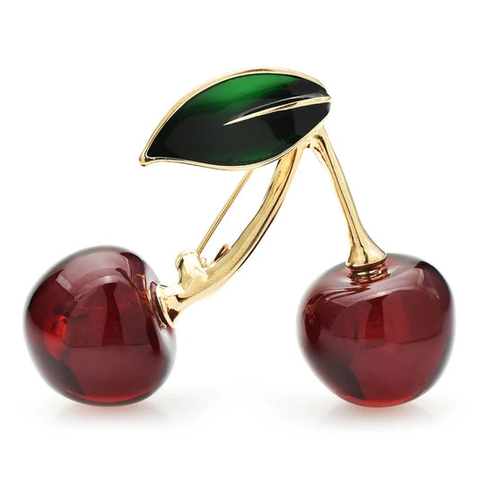 Wuli&baby Cherry Brooches 2-Color Fruit Pins for Women Unisex Party Office Gifts