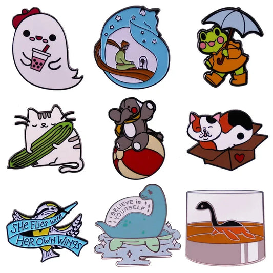Cute Bear Swallow Sea Monster Enamel Pins Lapel Brooch Jewelry Badge