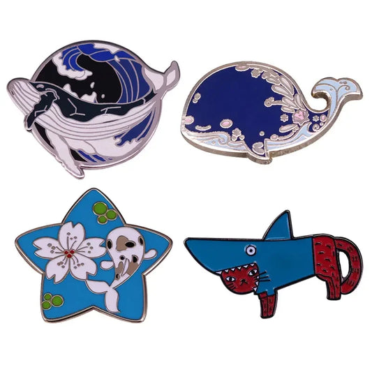 Blue Whale Enamel Pin Shark Lapel Badge Brooch Gift