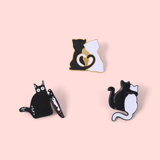 Cat Brooch Badge Ornament - Black & White Cartoon Animal Series