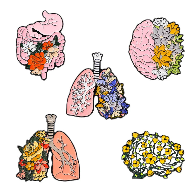 Organ Enamel Pins: Lungs, Stomach, Brain, Plant Brooches - Fashion Lapel Jewelry Gifts for Doctors, Friends, Wholesale