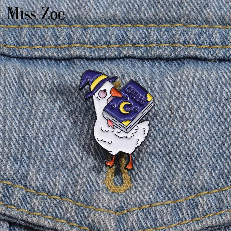 Witch Goose Enamel Pins Magic Spells Brooches Halloween Jewelry Gift
