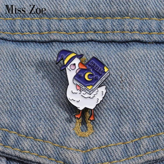 Witch Goose Enamel Pins Magic Spells Brooches Halloween Jewelry Gift