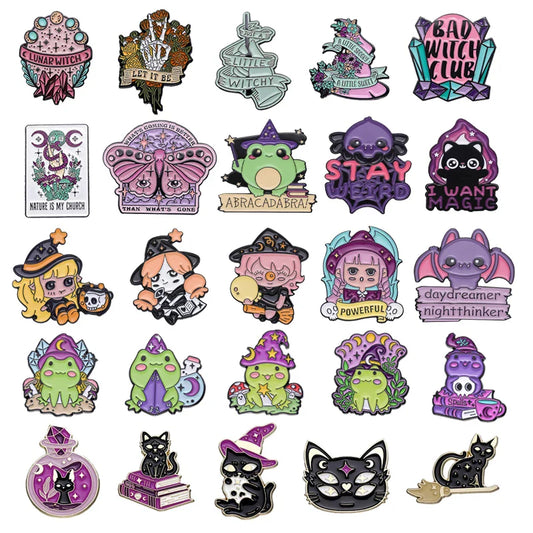 Punk Purple Magic Frog Witch Enamel Pin Gothic Cat Brooch Lapel Jewelry Gift