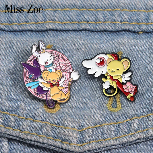 Magical Girl Enamel Pins Cute Bunny Bear Brooches Lapel Badges Animal Jewelry Gift