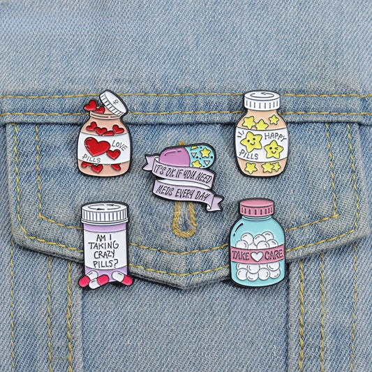 Fun Star Love Pills Enamel Pin Cartoon Bottle Brooch Lapel Badge Jewelry Accessories Gift