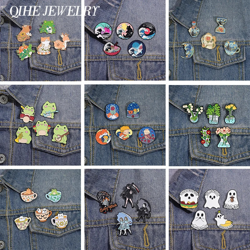 Anime Boy & Fox Enamel Pins Set - Cute Animal Brooches Lapel Badge Jewelry Gifts